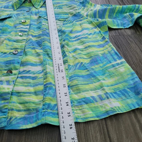 Ruby Rd. Women's Button-Up Shirt Size 1X Multicolor 100% Linen Roll Tab Sleeves - Picture 8 of 9